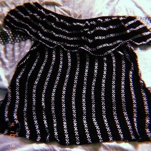 Black off the shoulder top with white stripes